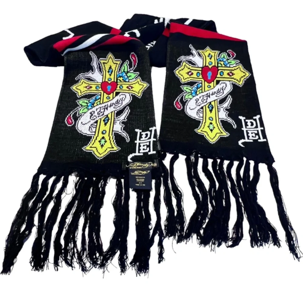 Ed Hardy Christian Audigier Cross Long Fringed Scraf